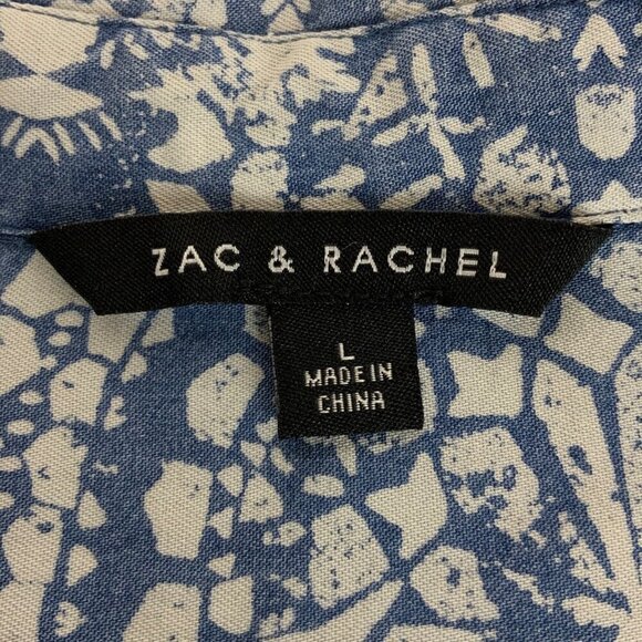 Zac & Rachel Womens Blue Patterned Tunic Long Roll-Tab Sleeves Size Large Flowy - Picture 5 of 6